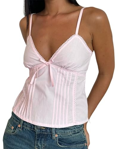 Geagodelia Women's Spaghetti Vest Top Summer Sexy Cami Tank Top Ladies Camisole Crop Top Y2K Aesthetic Clothes Going Out Tops Outfit UK (A - Pink, M)