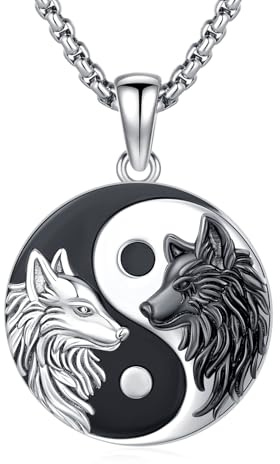 OHAYOO Collier Yin Yang en argent sterling 925 avec pendentif Yin Yang Loup - Chaîne pour couple pour elle et lui - Collier d'amitié - Bijoux de loup - Cadeau pour homme et femme