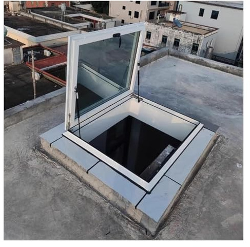 Lucarne Fenêtre De Toit Avec Trappe De Grenier En Verre Transparent, Couvercle De Puits De Lumière For Toit Plat Incliné, Fenêtre D'éclairage À Ventilation Manuelle En Aluminium For Sous-sol, 58 Taill