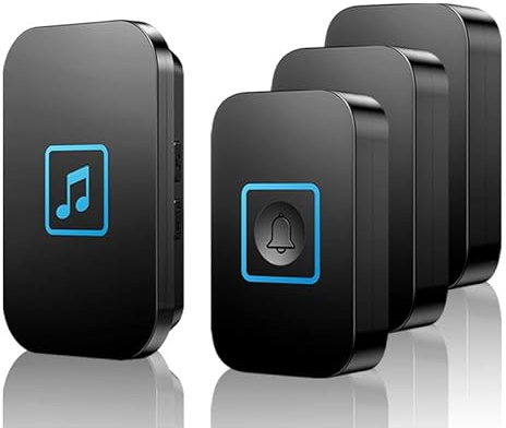 SLDAGe Campanello Senza Fili da Esterno con 3 Trasmettitori, Campanello Portata Wireless a Lunga Distanza di 300m per Casa, Indicatore LED Pulsanti, Ricevitore Interno con 5 Volumi, 60 Suonerie,Nero
