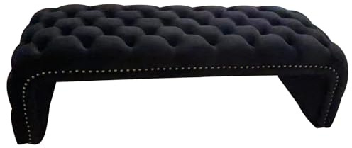 Cómodo banco de almacenamiento tapizado con botones y esquinas redondeadas, 120 cm, color negro, para dormitorio, sala de estar, entrada o armario