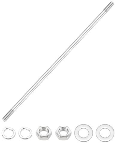 sourcing map 1 lot de vis à goujons à double extrémité M10 x 350 mm, en acier inoxydable 304 à double filetage avec rondelle d'écrou pour l'entretien de la maison, vis de fixation d'ancrage structurel