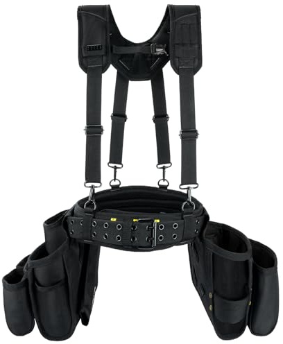 MELOTOUGH Tool Belt with Suspenders Electrician Tool Bag Suspenders Framers Combo Apron Tool Belt Construction Tool Pouch Suspenders Heavy Duty Carpenter Suspension Rig（Grey）