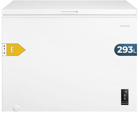 Cecotec Congelador Horizontal 293L Bolero CoolMarket Chest 293P White E. Cesta con Asas, Control Electrónico LED, UltraContact D-Cool, Dual Function, Puerta ZeroG (80º-30º), Fast Freezing, Compacto