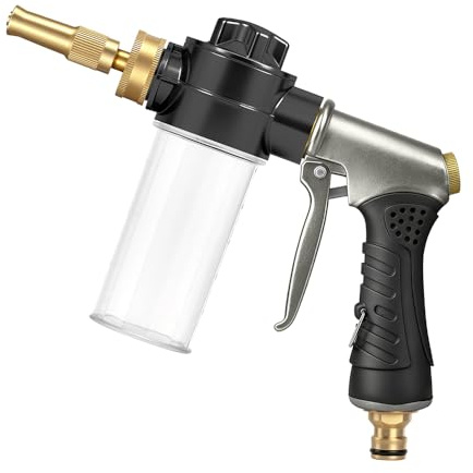 Heavy Duty Metal Garden Hose Nozzle Sprayer,High Pressure Foam Gun Car Wash Sprayer with 100cc Soap Dispenser,Water Gun for Pet Washing,Plants Watering,Window&Floor Cleaning (Hose Nozzle A)