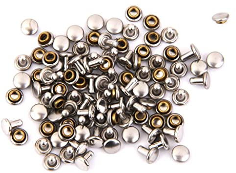 Copper Dual Head Jeans Craft Rivets, 6 x 7mm, Pack of 50, for Leather Craft, Handbags, Garments, Hats (Sliver)