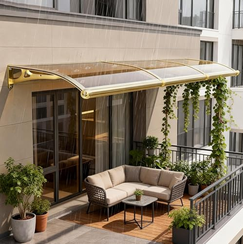 Errtsdb Store banne pour Portes, Auvent de Porte d'entrée, Polycarbonate Gris,Marquise de Porte Résistante aux Intempéries,Cadre Aluminium et ABS,Store Extérieur Terrasse et Entrée(60x250cm)