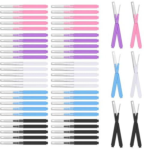 50 Pcs Micro Eyebrow Brush, Disposable Eyelash Brushes with Cap Brow Lamination Brush, Brow Lamination Supplies, Multi Function Micro Brushes, Suitable for Eyelash and Eyebrow Extension Tool, 5 Colors