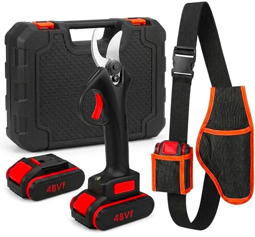 081 Store - Forbici Potatura Elettriche a 2 Batteria e Cintura Porta Forbici – 2 ANNI DI GARANZIA – Cesoie Professionali 48V con Valigetta, Taglio Rami fino a 25mm, Lame in Acciaio