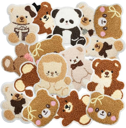 16 Stück Patches zum Aufbügeln Bären Stickerei Aufnäher Zum Aufbügeln Bügelpatch Kinder Tier Patches Aufnäher für Taschen Jacken Jeans Kleidung DIY Zubehör