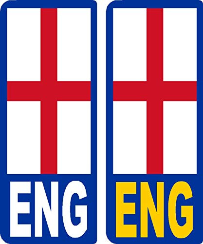 2 x England St Georges Cross ENG Flag V2 Car Number Plate Waterproof Laminated Vinyl Stickers United Kingdom EU Brexit GB