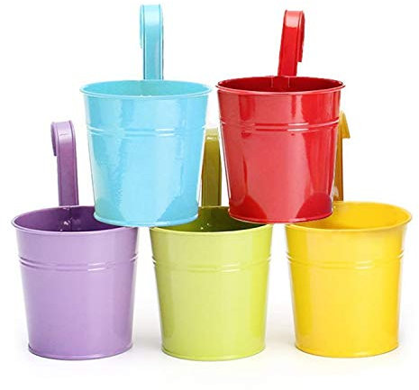 Zerotwo Farbige Bunte Hängetöpfe Blumentöpfe Pflanztöpfe Blumenübertopf mit Haken Hängetopf Pflanztopf Kräutertopf für Balkon Terrasse Gartenzaun Gartenhaus Vase 5Set (Mix)