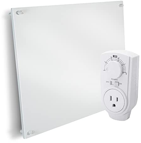 EconoHome Wall Mount Space Heater Panel - 250 Watt Splashproof Convection Heater with Thermostat - Ideal for 100 Sq Ft Room or Bathroom - 120V Electric Heater