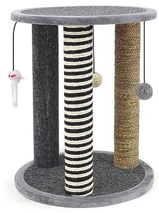 SONGWAY Kratzbaum mit Liegeplatz für Katze – Stabile Kratzsäule für Katzen Klein, Katzen Kratzmöbel, Kratzstamm mit Liegemulde und Spielzeug, Kratzpfosten für Katze, Katzenkratzer Spielzeug, Grau