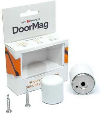 DoorMag Bifold Door Magnet | Door Stop & Magnet with Catch | Fixing Screws Included (White)
