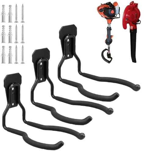 Juformin Garden Power Tool Hanger - Garage Wall Hooks, Weedeater & String Trimmer Hanger - Utility Hooks for Garage Tool Organizers and Storage - Black, 3 Pcs
