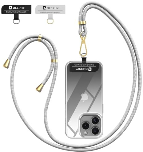 OLEPHY Crossbody Phone Lanyard Strap with 2 Pack Patchs, Adjustable Universal Nylon Neck Strap Compatible with Most Smartphones and Cases, Silver