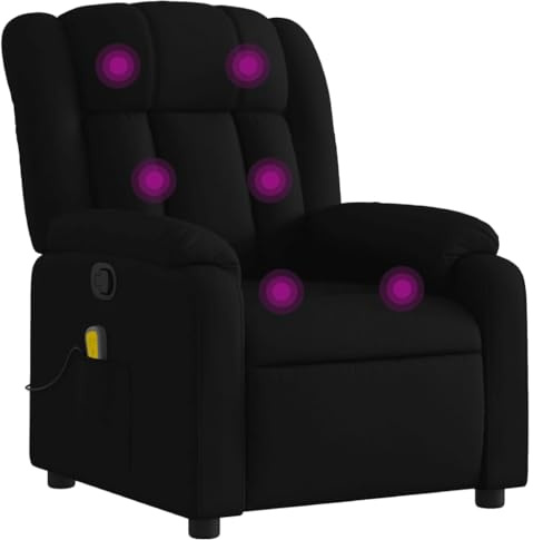 vidaXL Fauteuil de Massage Inclinable, Chaise de Relaxation avec Dossier et Repose-Pied Réglables, Siège Électrique de Salon, Moderne, Noir Tissu