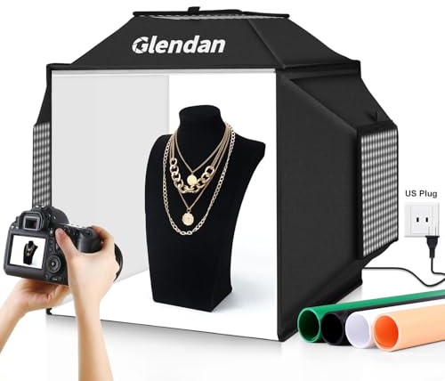 Glendan Upgrade Professional Portable Photo Studio Light Box with 1222 LED Lights, 20x20 Soft Box, 4 Color PVC Backdrops for Jewelry and Product Photography