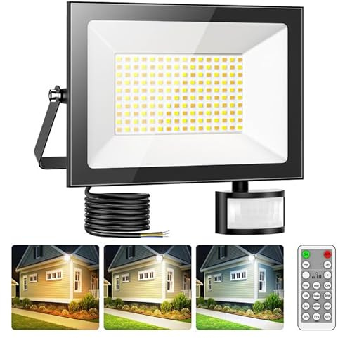 Sararoom LED Strahler mit Bewegungsmelder Außen, 150W 15000LM Fluter Flutlicht Scheinwerfer - 3000K/4500K/6500K Wandleuchte mit Fernbedienung,IP65 Wasserdicht Außenstrahler für Garten Garage Hof Hotel