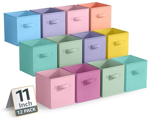 Sorbus 11 Inch Storage Bins - Sturdy Collapsible Fabric Storage Cubes with Handle - 12 Foldable Baskets for Organizing Clothes, Toys, Books - Storage Baskets for Shelves, Closets