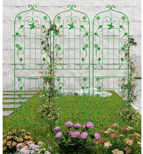 Enrejado de jardín de metal blanco para plantas trepadoras, paquete de 3, marco de soporte de pared para plantas trepadoras de 7 pies, enrejado de flores al aire libre para césped y patio trasero