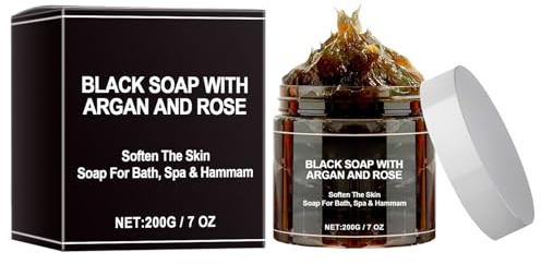 Morocco Body Black Moisturising Scrub,Moroccan Black Soap,Black Soap with Argan and Rose,Body Scrub Black Soap,Moroccan Body Scrub Black Soap,including Pump Bottle Dispenser