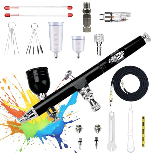 Airbrush-set, dubbelaction-airbrush-kit, bärbart airbrush-kit med 0,2 mm, 0,3 mm, 0,5 mm munstycken och 7 cc 20 cc 40 cc kopp, slang och luftbrush-rengöringssats, airbrush tillbehör för målning