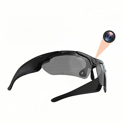 XUMIUZIY Lunettes de Caméra, Lunettes de Soleil HD 1080p Sports Lunettes de Caméra, Enregistrements Audio et Vidéo, Lentilles Polarisées Portables en Plein Air pour Le Vélo, la Randonnée (Black)