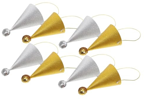 Milisten 8 Stück Teiliges Partyhüte mit Gold und Silberglitzer Pompons Kindergeburtstag Partyhütchen aus Papier Bequeme Geburtstagsmützen für Junge Mädchen und Mädchen Bunte Fotorequisiten