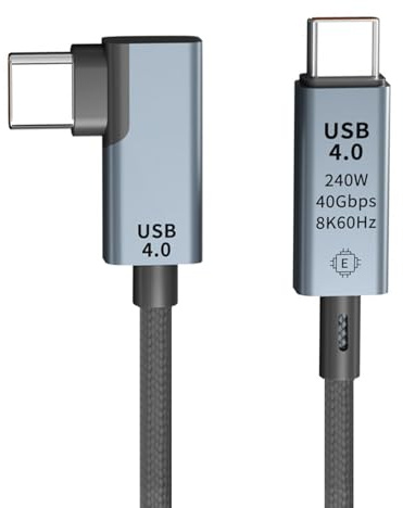 Câble Thunderbolt 4 USB-C coudé 1m – 40Gbps Haute Vitesse, USB 4.0, Transfert de Données & Sortie Vidéo 8K@60Hz – Compatible avec pour MacBook, pour Dell, pour HP et plus