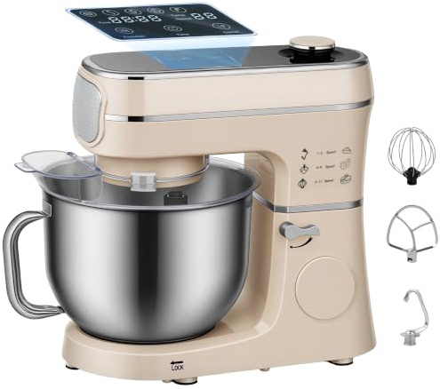 HOMCOM Digital Stand Mixer 6L 1400W Tilt-Head Food Mixer 11 Speeds Cream | Pulse & Fermentation Function, LED Display, Dough Hook and Scraper, Whisk, Beater, Egg Separator, Dishwasher-Safe Bowl