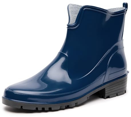 Ladeheid Botines de Agua en PVC para Mujer Botas de Lluvia Botines Impermeables de Caucho Zapatos de Goma para Primavera Wellington Boots Botas Cortas LA-930 (Azul Oscuro, 42 EU)