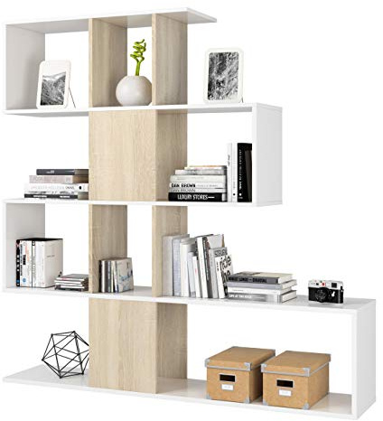 Azard, Zig-Zag, Libreria con 4 mensole, Bianco (Bianco/Beige), 145 x 29 x 145 cm