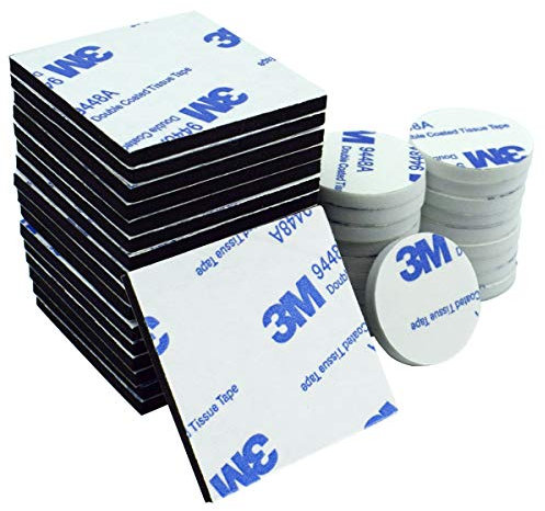 Aurorali Double Sided Foam Pads, 50 Pcs Double Adhesive Foam Pads Strong Mounting Tape, Square and Round, White & Black