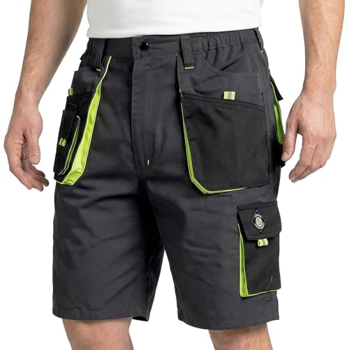 Stenso Kastor Pantaloncini da Lavoro Uomo con Tasche Multiple Rinforzate in Tessuto Resistente, Pantaloni Corti da Lavoro Uomo con Dettagli a Contrasto, Bermuda Grigio/Verde EU50