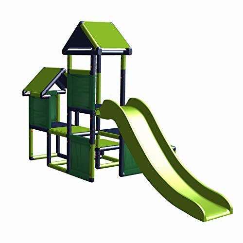 Spielturm Kletterturm Gesa mit Rutsche für Kleinkinder mit Kriechtunnel Mas (apfelgrün titangrau)