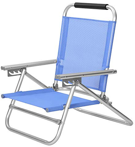 SONGMICS Strandstuhl, tragbarer Klappstuhl, Rückenlehne 4-stufig verstellbar, mit Armlehnen, atmungsaktiv und komfortabel, Outdoor-Stuhl, blau GCB65BU