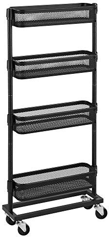 SONGMICS Rollwagen mit 4 Ebenen, Nischenregal, Küchenwagen, Badregal, Küchenregal, platzsparend, einfacher Aufbau, Küche, Büro, Badezimmer, Wohnzimmer, schwarz BSC065B01