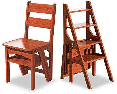 WYF-ZB Silla de Madera sólida Escalera Plegable for Cocina, Menaje Plegable Taburete de Paso Silla Escalera portátil Escalera de Mano y Sillas Combinación (Color : Walnut Color)