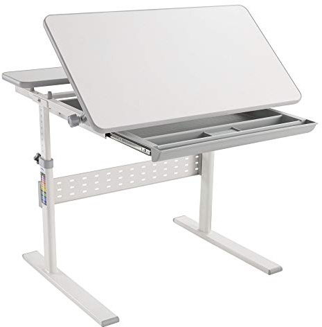 Mount-It! Kids Adjustable Desk with Tilting Desktop, Height Adjustable Study Table with Storage Drawer, Ergonomic Desk for Writing, Drawing & Homework, 31.5 x 26 Desktop Size (Gray)