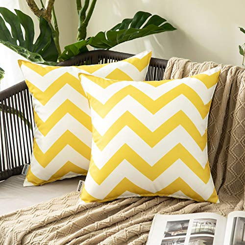 MIULEE 2er Set Outdoor Kissenbezüge Wellen Gestreift Kissenbezug wasserdichte Kissenhülle Dekokissen Sofakissen Dekorativ Couchkissen Bezug für Sofa Wohnzimmer Balkon Garten 45x45 cm Gold