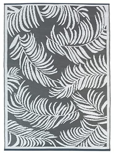 IDMarket - Alfombra exterior Coco Tropical gris y blanco 180 x 280 cm