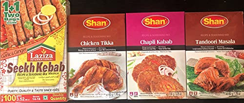 BBQ Seasoning, Rub or Marinade Spices - Ultimate Selection of 4 Flavours - Sheek Kebab, Chicken Tikka, Chapli Kebab and Tandoori Masala - (Pack of 4) - (300gm in Total)