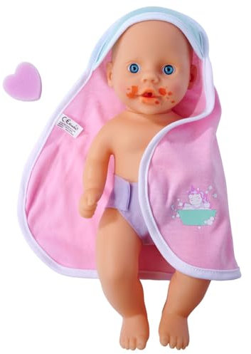 Simba 105030006 - New Born Baby Badepuppe Dreckspatz, badefähige Spielpuppe, Vollvinyl, Farbwechselfunktion, Kaputzentuch, mit Schwamm, 30cm, ab 3 Jahren