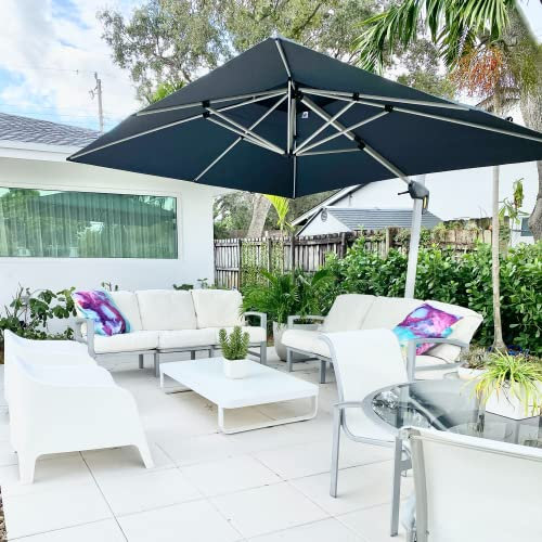 PURPLE LEAF 3 X 4 M Garden Cantilever Parasol, Large Rectangular Patio Umbrella with Crank Handle and Tilt for Balcony and Outdoor, Grey