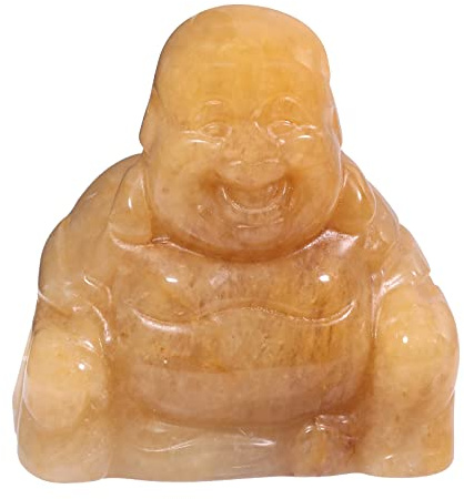 Lovionus89 Buddha Figur Edelstein Handgeschnitzt 4cm - Lachender Buddha Naturstein Deko für Meditation Yoga Büro - Glücksbringer Feng Shui Geschenk, Gelbe Jade