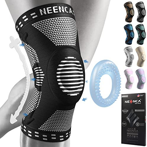 NEENCA Genouillère Professionnelle pour Homme et Femme avec Coussinets en Gel Rotulien et Stabilisateurs Latéraux de Qualité Médicale pour la Course,les Déchirures du Ménisque,l'arthrite