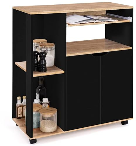 IDMarket - Carrito de cocina Cosi de madera negra y placas de madera de haya, longitud 76 cm