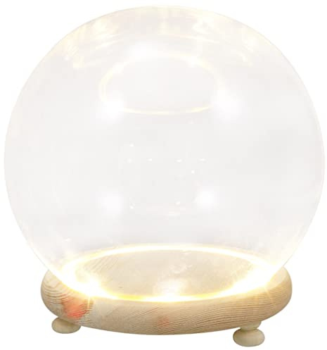 EXCEART Clear Glass Cloche Globe Display Dome Bell Jar with Wooden Base Terrarium Keepsake Display Globe with Light for Plants Succulents 10X10cm